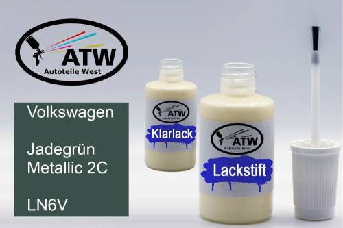 Volkswagen, Jadegrün Metallic 2C, LN6V: 20ml Lackstift + 20ml Klarlack - Set, von ATW Autoteile West.